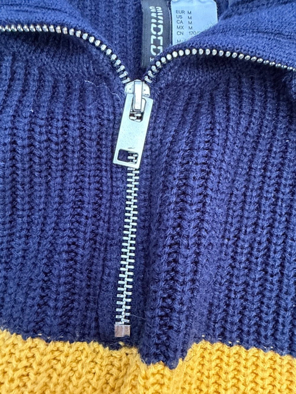 Cinch waist H&M Navy and Yellow Striped Half-Zip Sweater - Picture 3 of 4